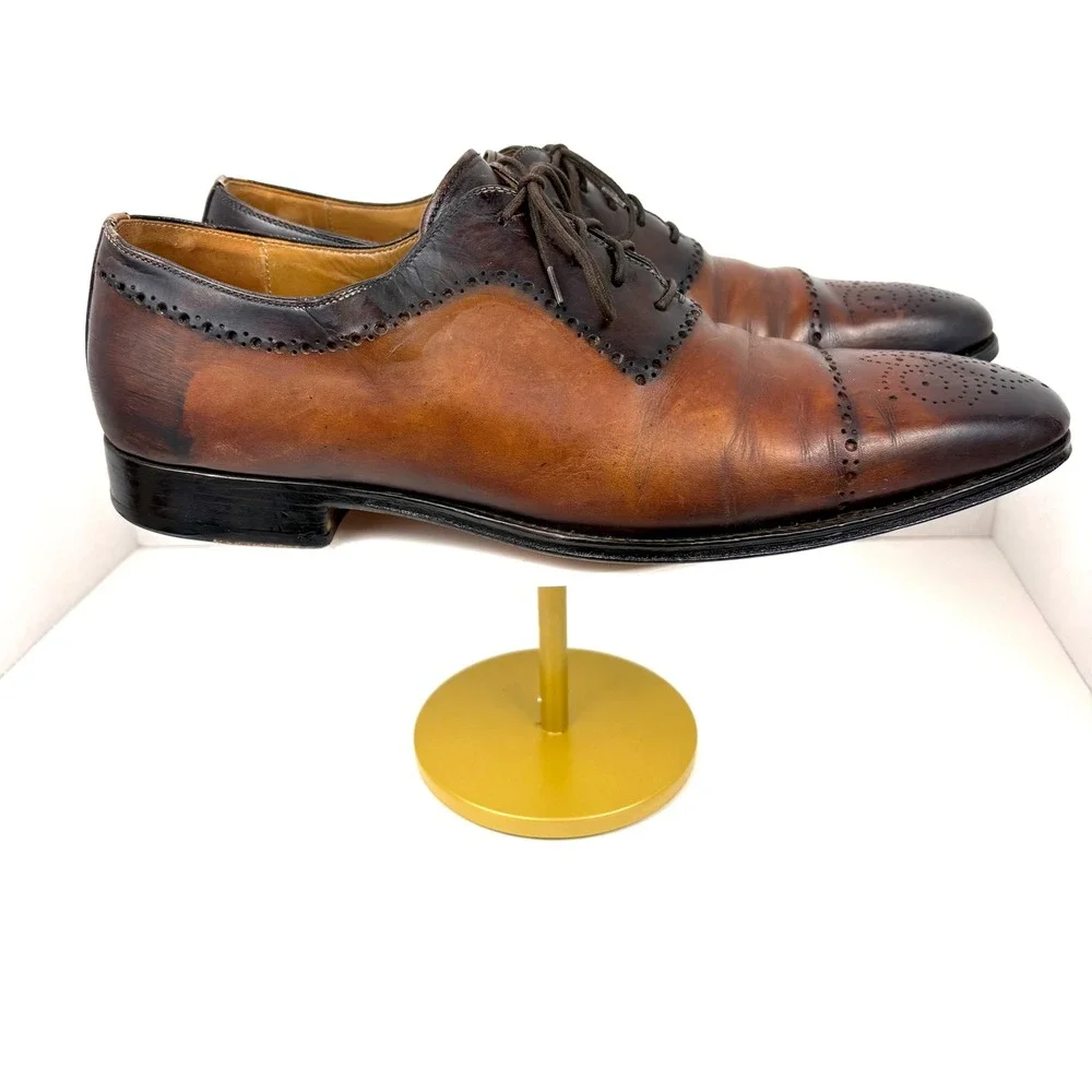 Magnanni Mens Two Tone Leather Brogue Oxford Dress Shoes Size 10 M Spain 18273
